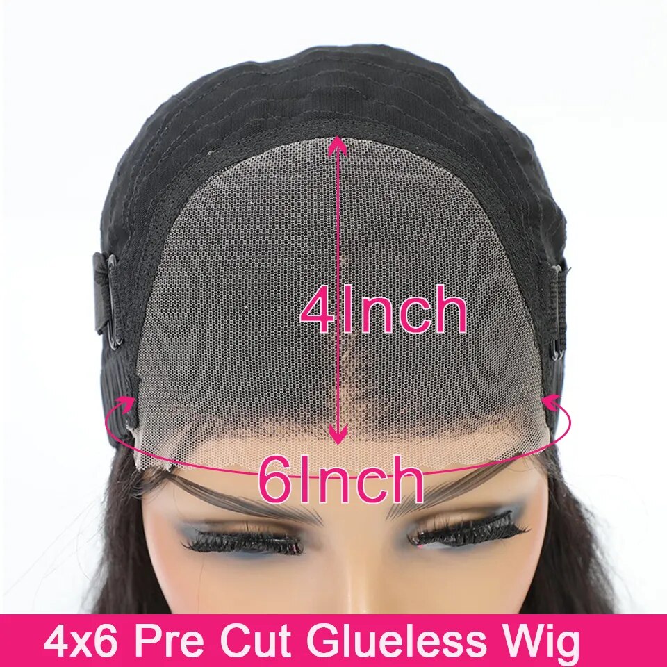 10-34 Kinky Straight Glueless Preplucked Human Hair Lace Front Wig Ready To Go Brazilian Cheap 6x4 4x4 Pre-Cut Lace Closure Wigs