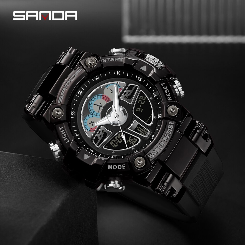 SANDA 2023 Sports Military Men's Watches Luxury Digital Watch 50M Waterproof Quartz Wristwatch for Male Relogios Masculino 3156