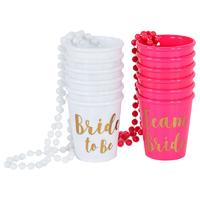 5pcs Team Bride To Be Cup Plastic Shot Glasses Necklace Beads Drinking Cups for Wedding Bridal Shower Hen Party Decoration