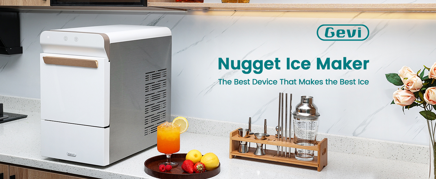 Gevi Household Countertop Nugget Ice Maker 2.0 GIMN-1000BWH