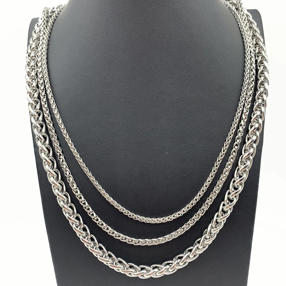 Men's Stainless Steel Necklace Basket Braided Chain Titanium Steel Necklace Women Neck Collars Basic Jewelry цепочка мужская