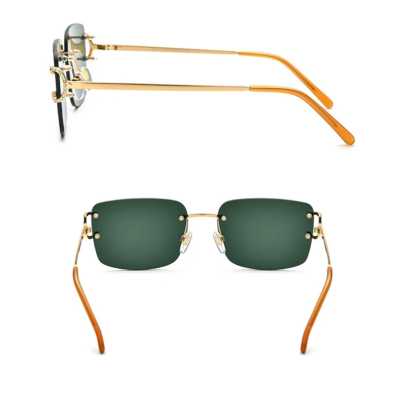 Belight Optical Classical Rimless Metal with Rhinestone Women Men UV400 Protection with Case Oculos  Sunglasses 50249