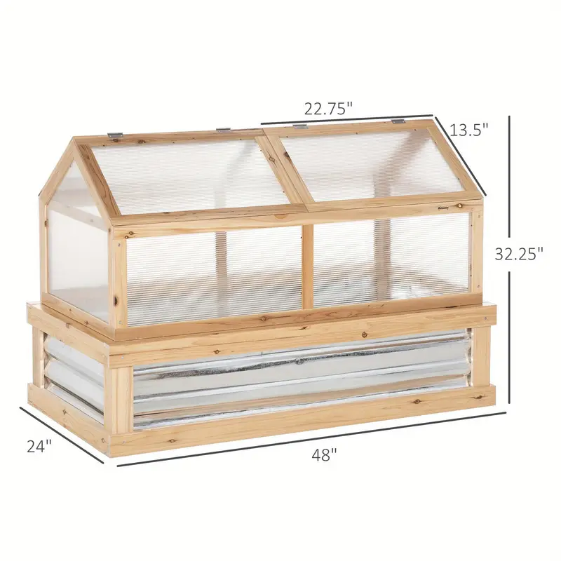 versatile outdoor garden bed with detachable polycarbonate greenhouse 48x24x32 raised wooden cold frame for vegetables herbs flowers weather resistant ventilated details 2