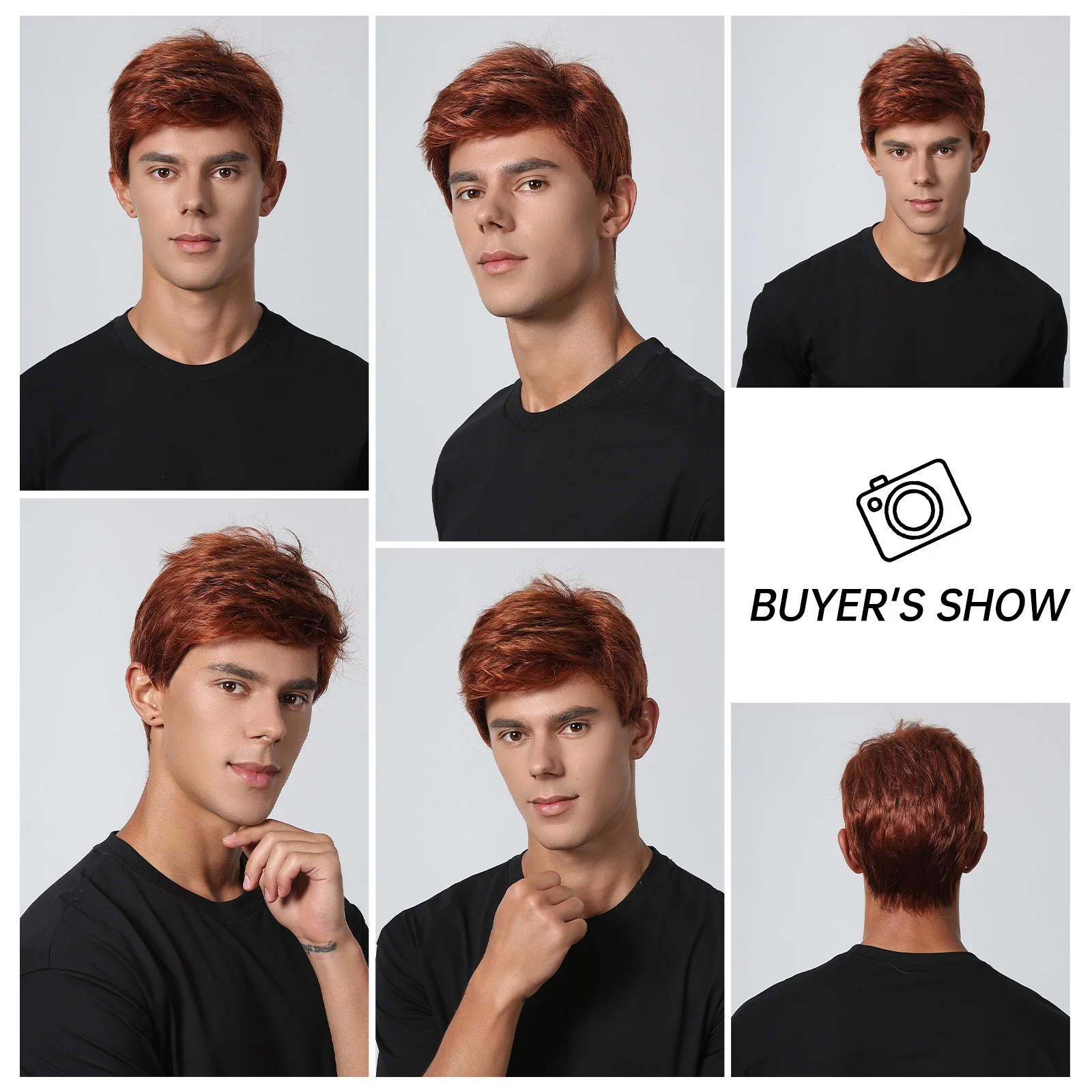 ALAN EATON Short Copper Red Wigs for Men Synthetic Fluffy Natural Wig Heat Resistant Halloween Cosplay Wig Auburn Pixie Cut Wig