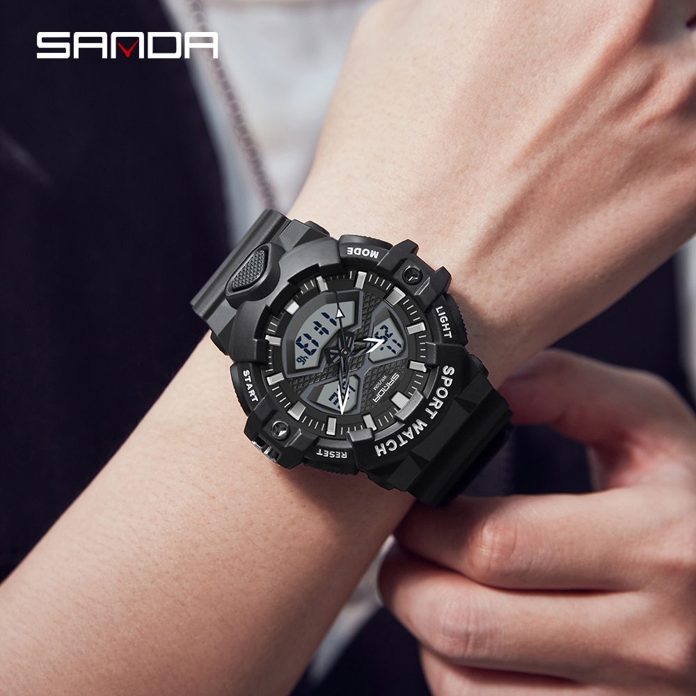 SANDA 2023 Sport Military Men's Watches 50M Waterproof LED Digital Wristwatch for Male Clock Stopwatch Relogio Masculino 3150