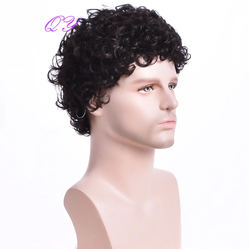 Synthetic Wig for Men Natural Black Short Kinky Curly Hair Men Wigs Fashion Style Adjustable Size Breathable Wigs Male 2023