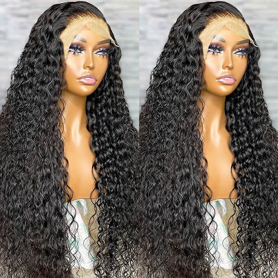 360 Glueless Full Lace Wig Curly Human Hair Wigs 36 Inch 13x6 HD Lace Frontal Wigs For Women Water Wave Transparent Preplucked