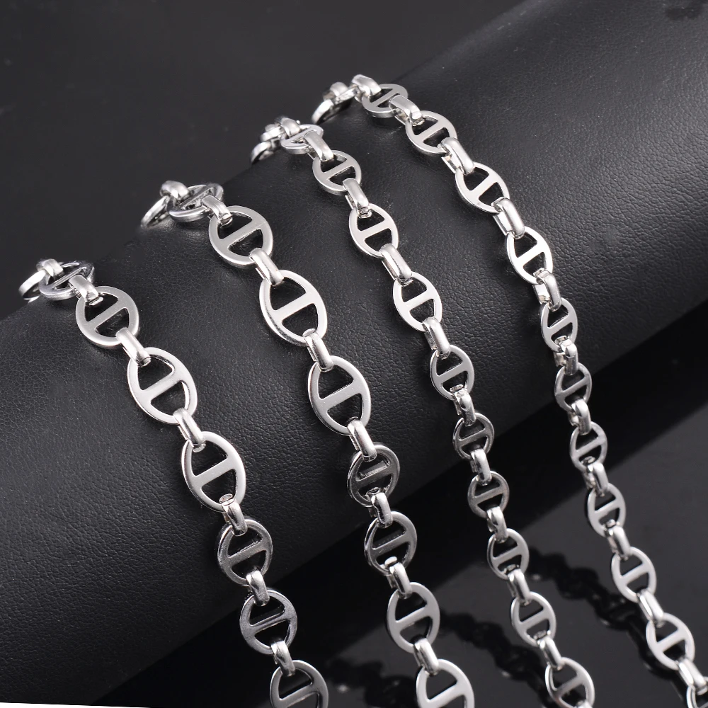 1Pc Width 6mm 8mm Simple Basic Handmade Chain Necklaces for Men, Stainless Steel Hip Hop Chain Women Necklace Punk Jewelry