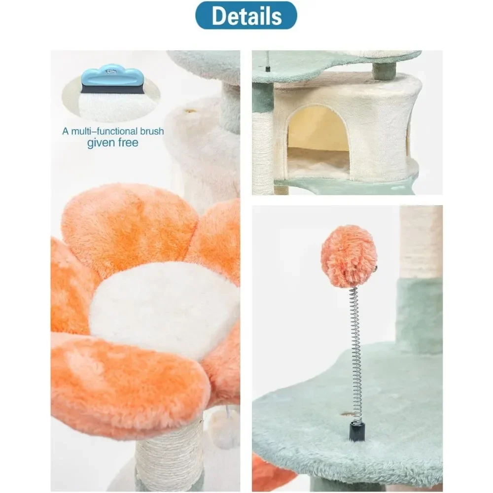 Cat Tree Tower Condo Furniture Apartment Plush Habitat Kitten Amusement Platform With Scratch Posts Toy Ball Pet House Cats Home