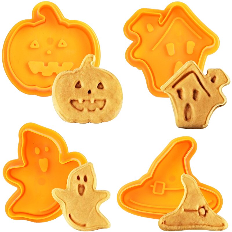Halloween Pumpkin Ghost Theme Cookie Cutter Plunger Silicone DIY Mold Pumpkin Bat Skull Ghost Shape Kitchen Cake Baking Tools