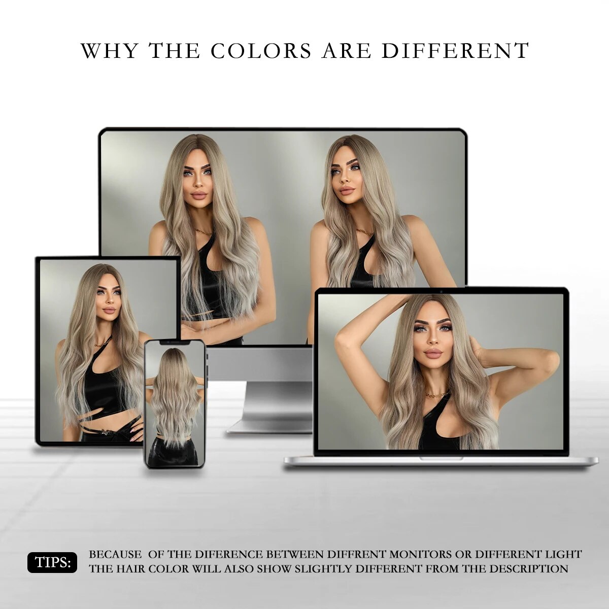 7JHH WIGS Highlight Wig Body Wave Ombre Platinum Blonde Wig with Bangs Synthetic Wigs for Women Cosplay Wig Heat Resistant Hair