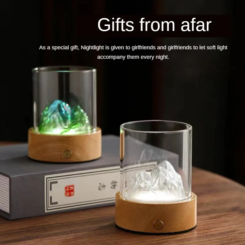 New Chinese Table Lamp Viewing Mountain and Listening to the Sea LED Small Night Light with Engraved Creative Gift Bedside Lamps