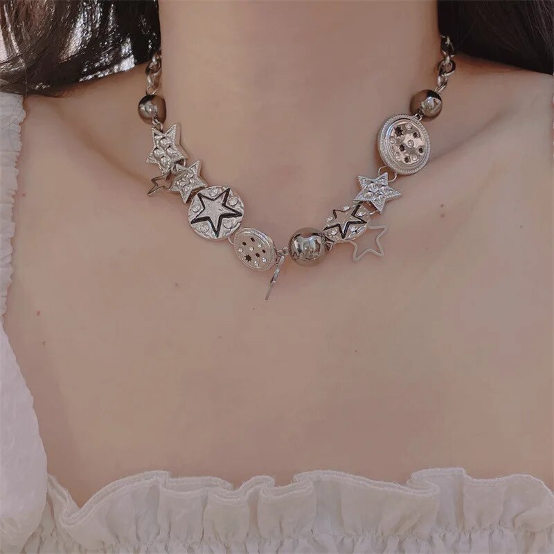 Black Leather Butterfly Love Heart Hollow Tassel Moon Star Necklace Trend Hip -hop Punk Y2K Clavicle Chain 2023 NEW INS