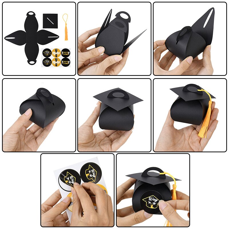 6/12pcs NEW High Quality European Bachelor Hat Cap Bag Candy Box Graduation Celebration Party Candy Favor Gift Boxes