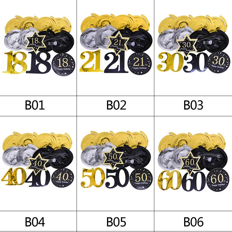 8Pcs/Set 18 21 30 40 50 60 Spiral Hanging Ornament Happy Birthday Swirl Anniversary Years Old Birthday Party Decorations