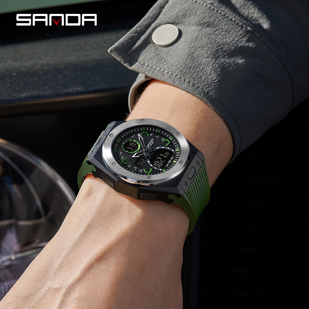 SANDA Brand 2023 Men Watches Dual Display Digital Quartz Wristwatches Waterproof Sports Military Watch Relogio Masculino 3138
