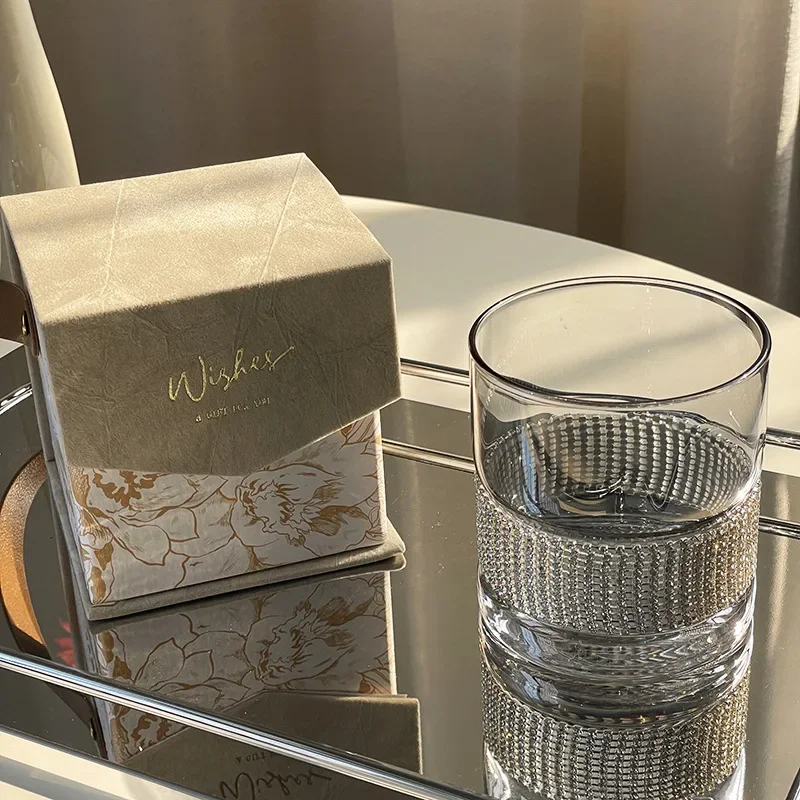 Fairy Style Niche Light Luxury Diamond Inlaid Glass Water Glass High-end Style Couple Cup Glass Wine Glass