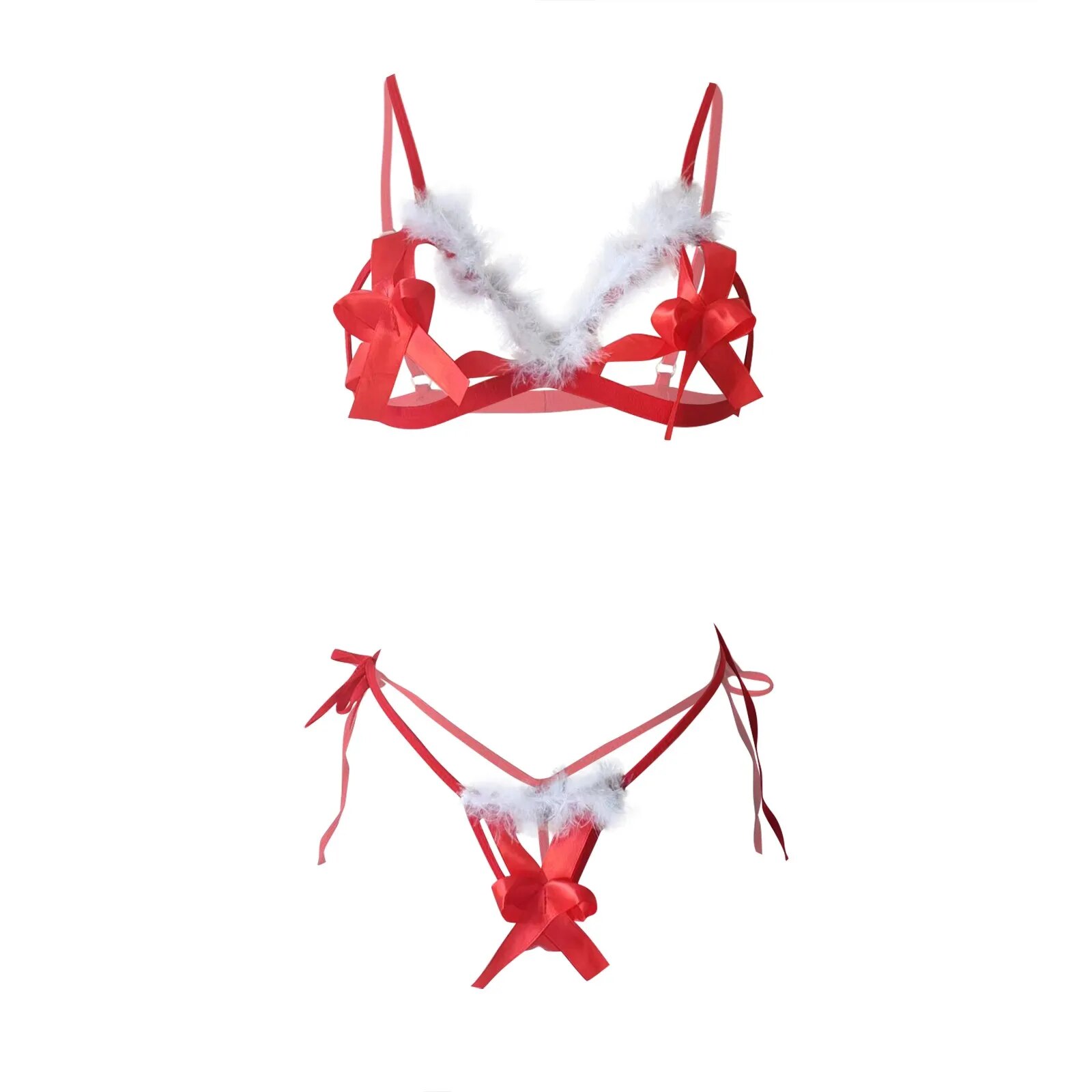 Women's Sexy Lingerie  See-Through Christmas Gift Lace  Pajamas Erotic Fitted Sexwear Hollow Bra Panty Set 18+