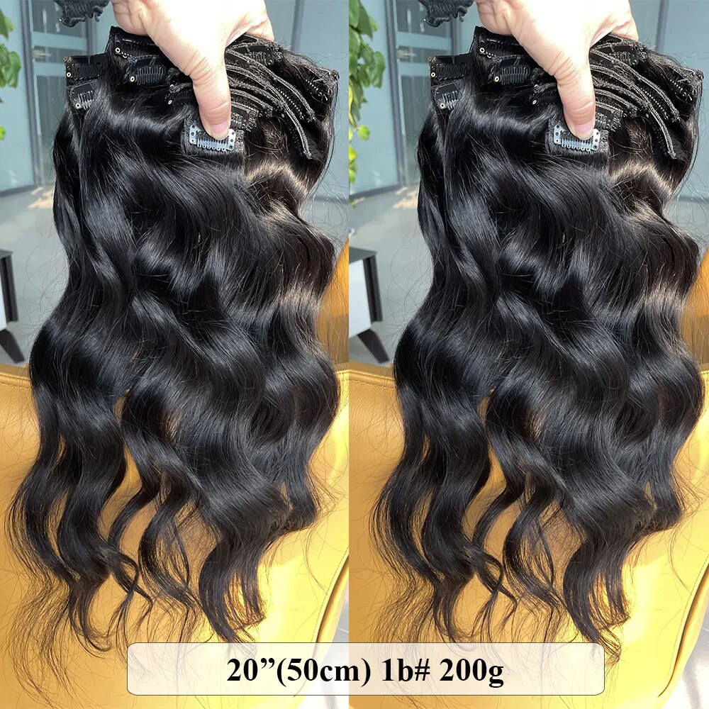 160G 200G 240G Full Head Body Wavy Clip Hair Extensions Brazilian Machine Remy 100% Real Natural Human Hair Clip in Brown Color