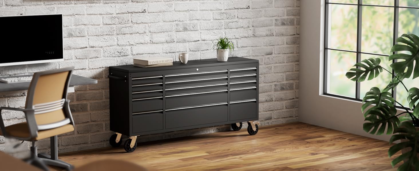 7215pc black tool chest with drawers and wheels office