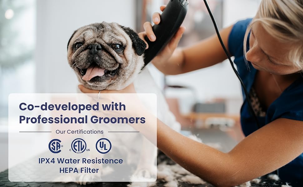 Professional grooming clippers for dogs and cats with vacuum cleaner for pet hair and dander remover