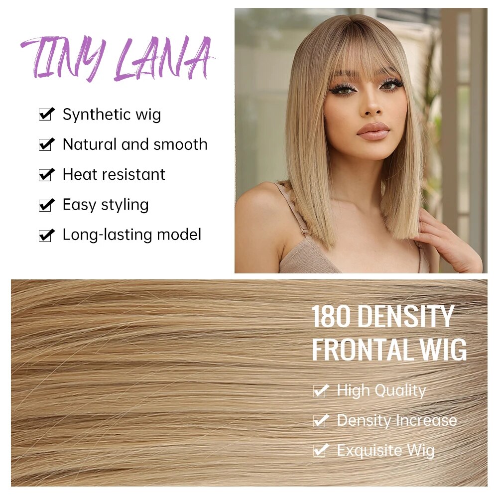 Short Straight Bob Gray Ash Blonde Synthetic Wigs with Bangs Natural Blunt Cut Hair Wig for White Women Daily Heat Resistant