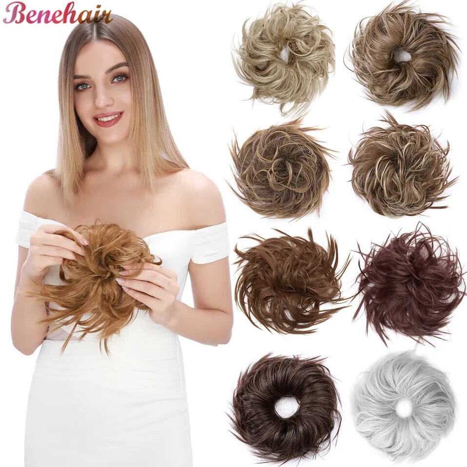 BENEHAIR Messy Hair Bun Hair Piece For Women Fluffy Tousled Updo Scrunchies Synthetic Wavy Scrunchy Ponytail 45g
