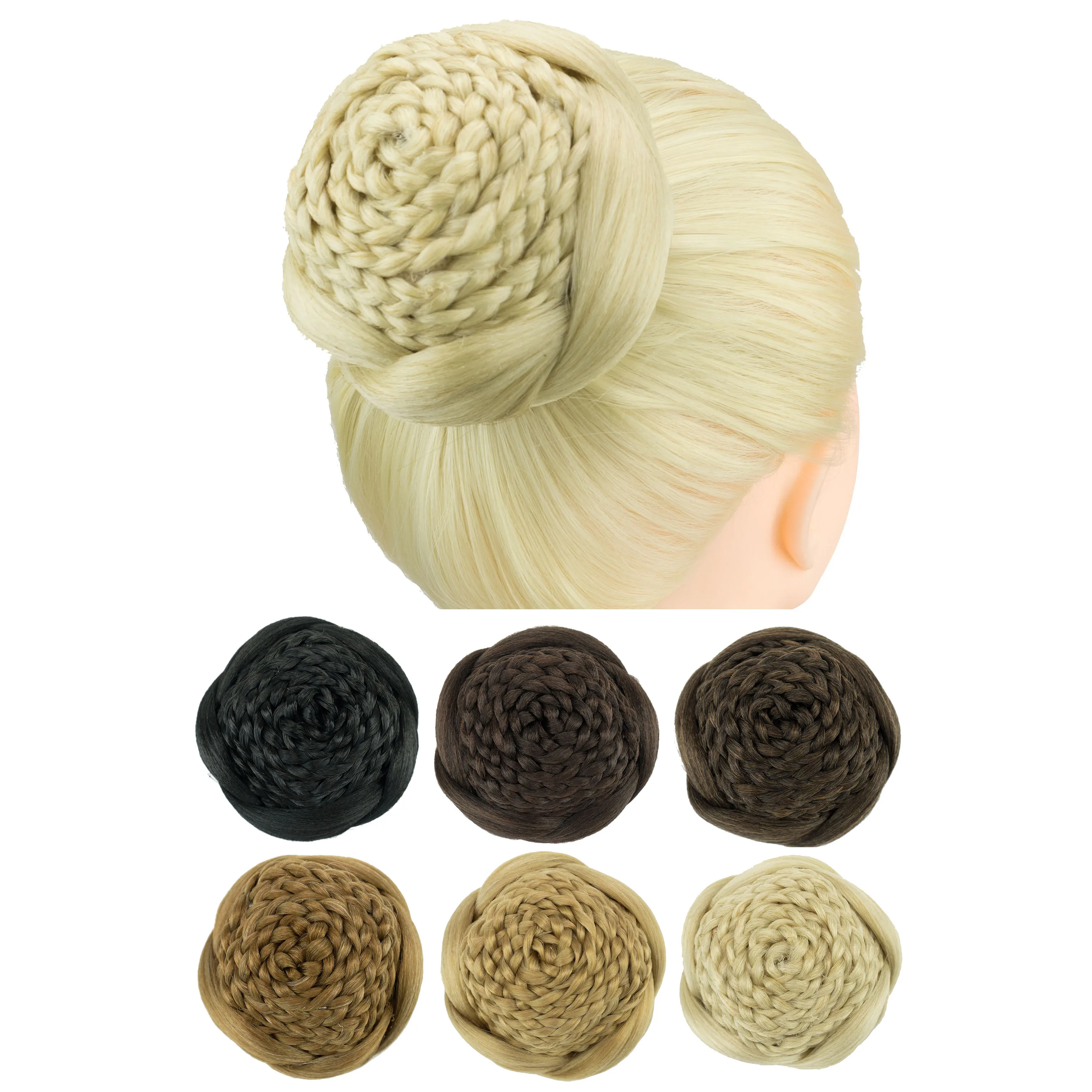 Soowee Synthetic Hair Braided Chignon Dancer Hair Cover Donut Hairpieces Scrunchies Bun Wig Updo for Women Wedding Party