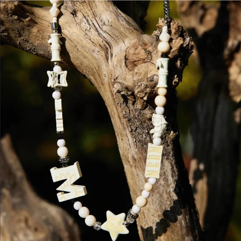 2023 New Original Bead Trendy Cool Alphabet Necklace Hip Hop Angel Lucky Star Item Guochao Couple Accessories