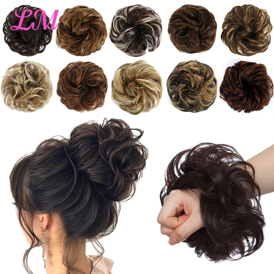 Synthetic Hair Bun Extensions Messy Curly Elastic Hair Scrunchies Hairpieces Synthetic Chignon Donut Updo Hair Pieces for Women