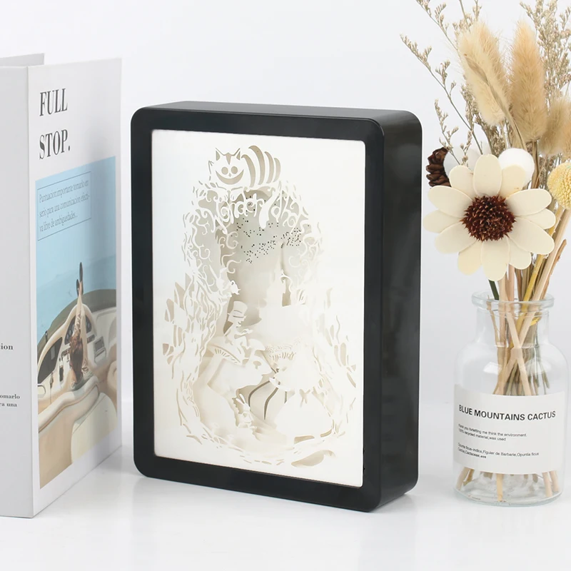 Alice In Wonderland 3D Night Light Anime Shadow Boxes With Lights  Art Frame  Usb Desk Lamp Aesthetic Wedding Party Decoration