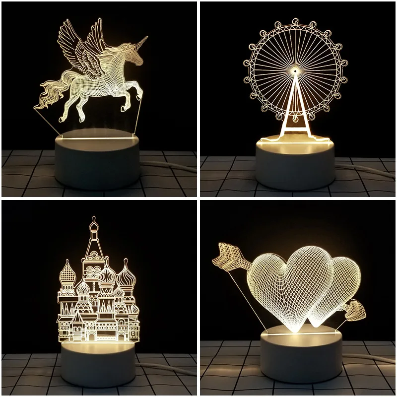 Creative LED Nightlights Acrylic 3D Lamp Cartoon Lovely Pig Owl Cow Horse Deer Mouse Pattern Bedroom Table Lights Home Decor New