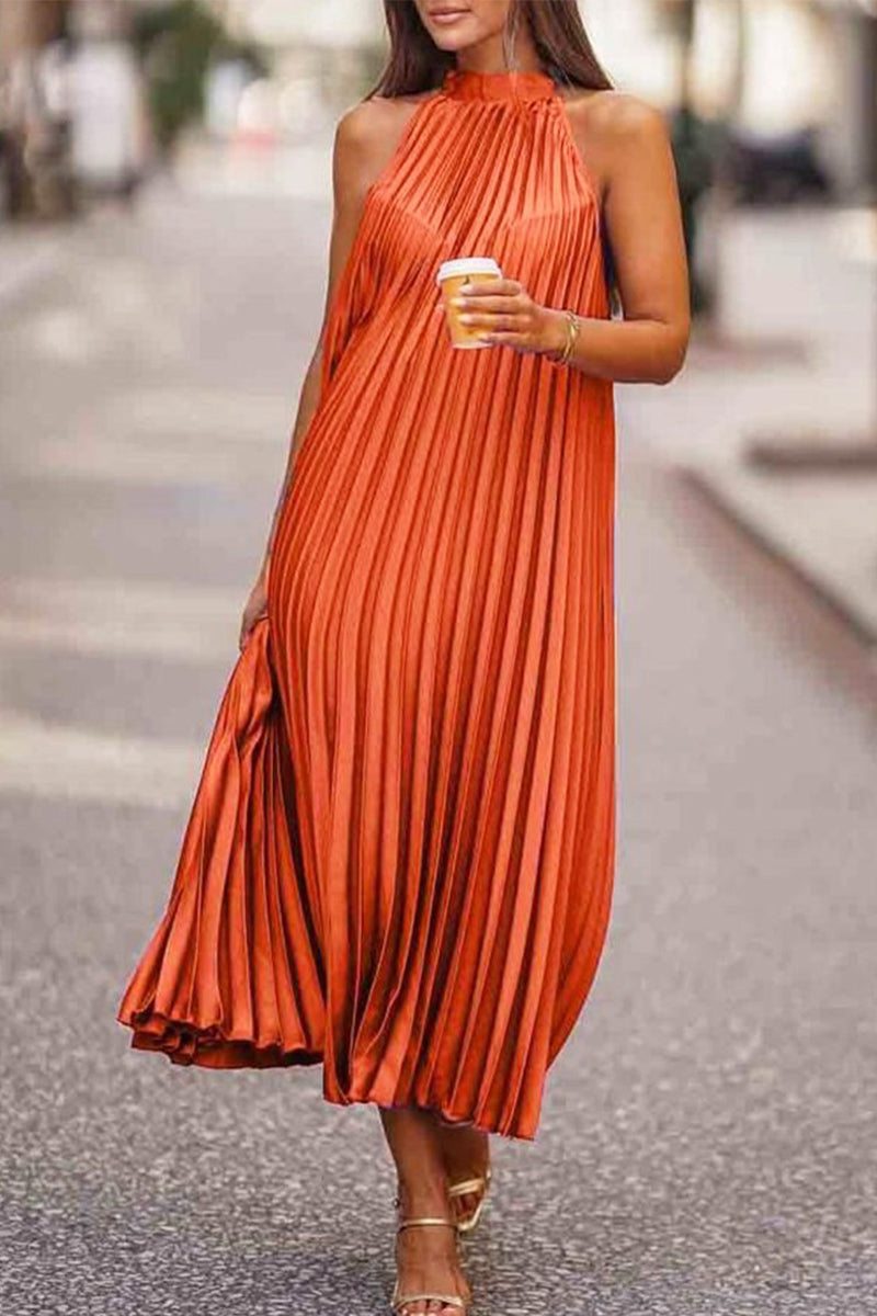 Elegant Solid Fold Halter Dresses