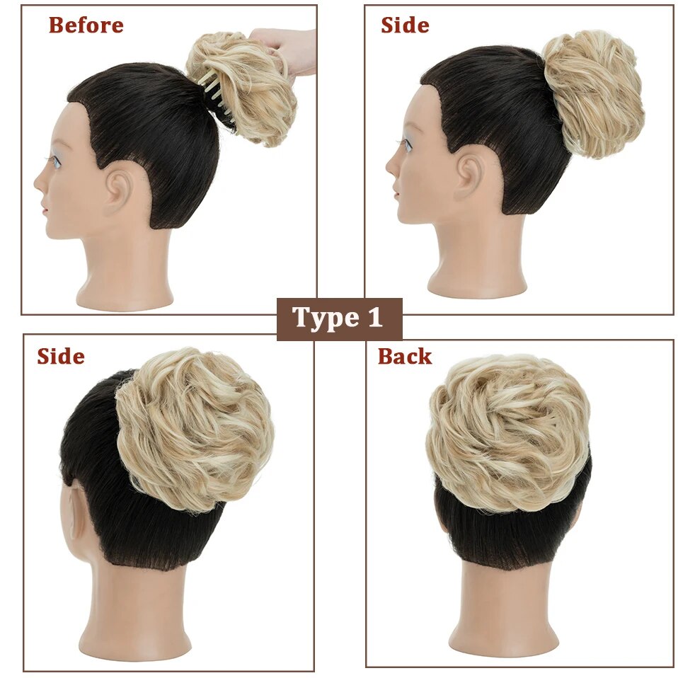 Benehair Synthetic Claw Clip In Chignon Donut Curly Hair Extension Messy Bun Hairpiece for Women Scrunchies Natural Fake Hair