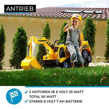 Actionbikes Motors electric children's excavator children's excavator D2811 electric - incl. remote control & automatic brake, load capacity 30 kg, (3-piece), children's electric car vehicle toy from 3 years - sound module - LED