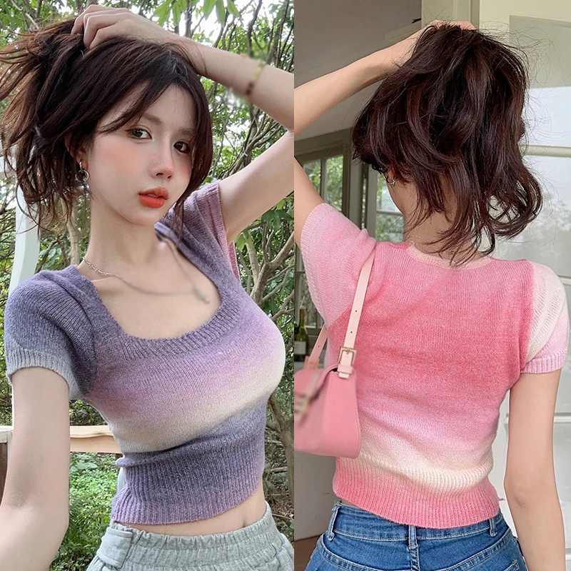 Women's Crop Top Summer Slim Sweet Fashion Korean Version Short-Sleeved Top Y2K crop tops
