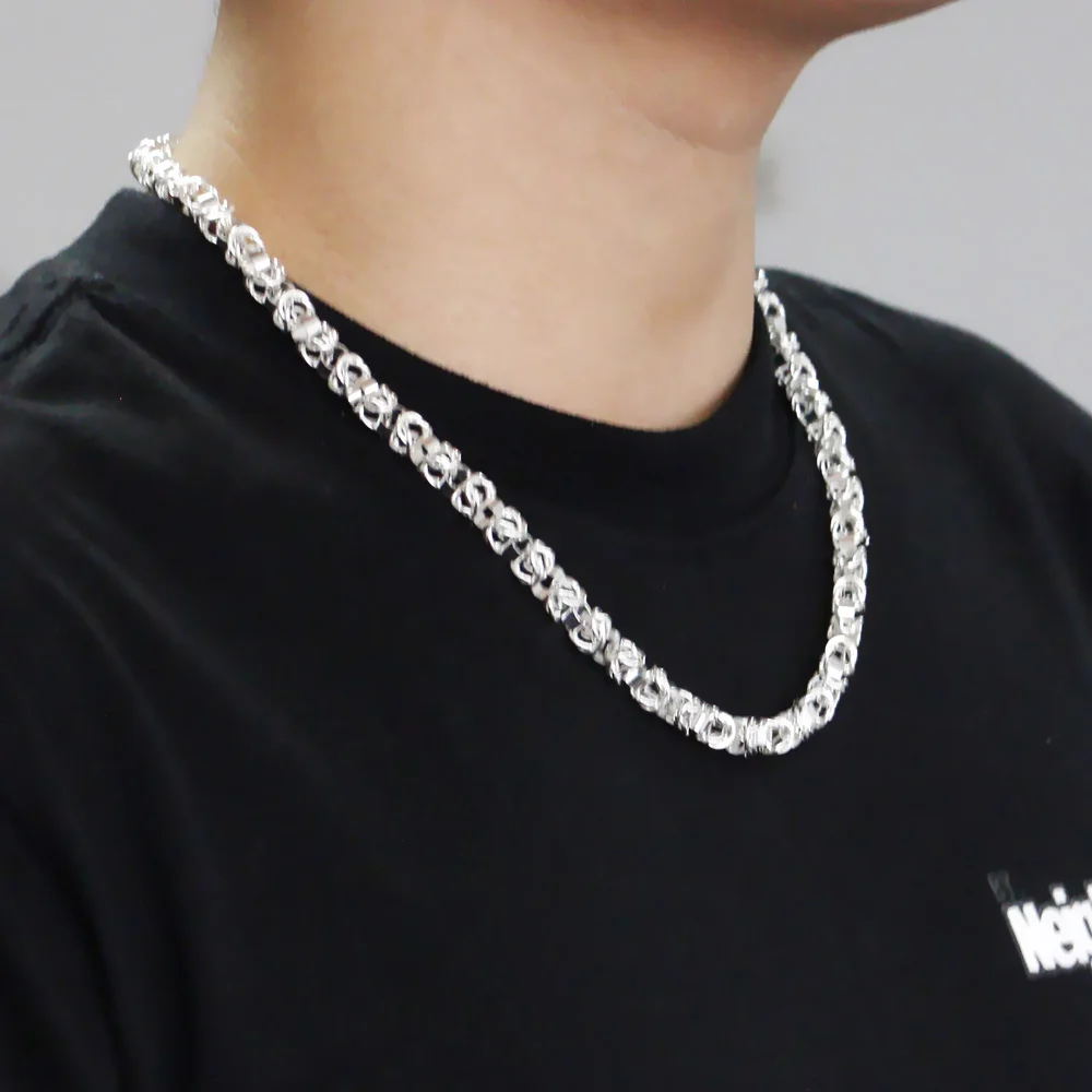 Really 100% 925 Sterling Silver Box Chain Necklace Fashion Men 7mm 52cm Choker Hip-hop Punk Skeleton Chain Jewelry