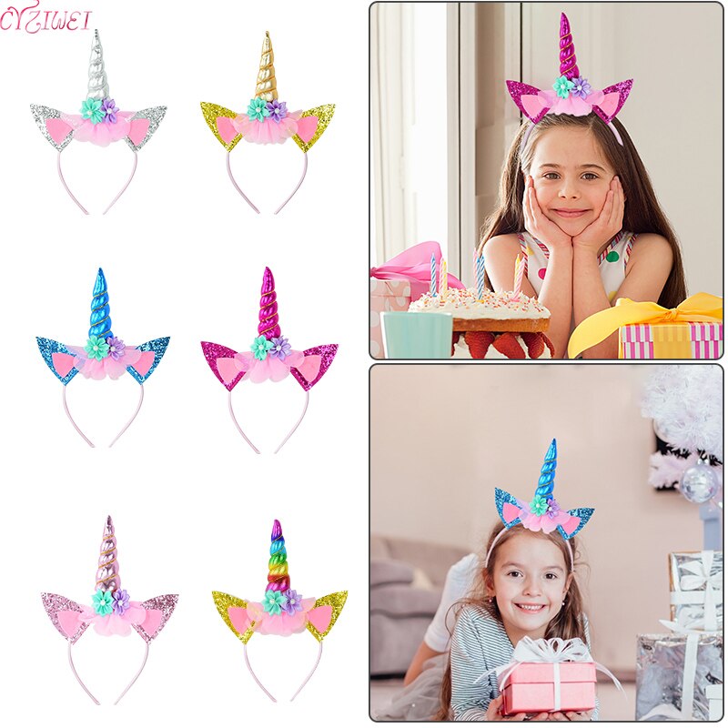 1pc Unicorn Headband Baby Shower Birthday Girl Headwear Party Hair Hoop Hairbands Children Hair Accessories Unicorn Party Decor
