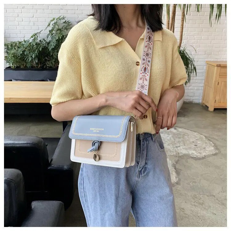 Contrast color Leather Crossbody Bags For Women 2022 Ladies Handbag Fashion Simple Shoulder Messenger Bag Ladies Cross Body Bag