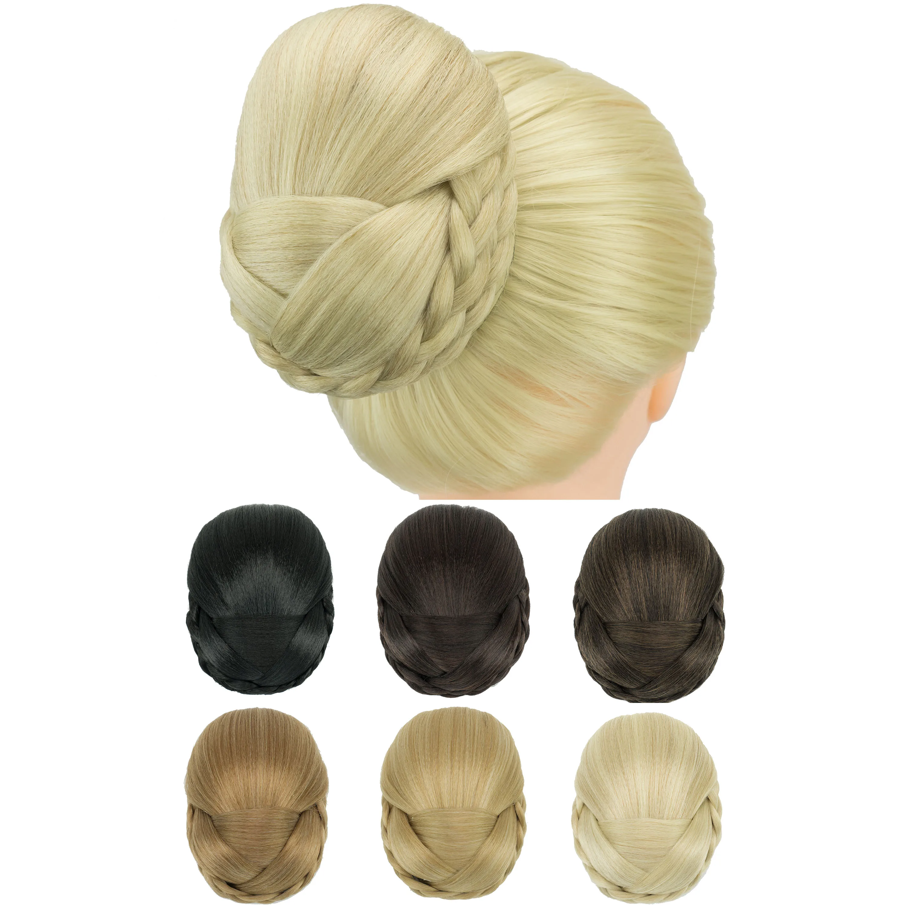 Soowee 6 Models Braided Chignon Dancer Hair Cover Donut Hair Pieces Scrunchies Hair Bun Wig Clips Updo Headwear for Women