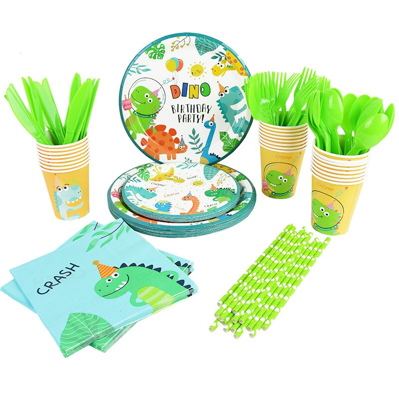 Dino Party Supplies Disposable tableware Dinosaur Theme party Tablecloth/napkin For Baby Shower Boys Kids Favors Tableware Plate