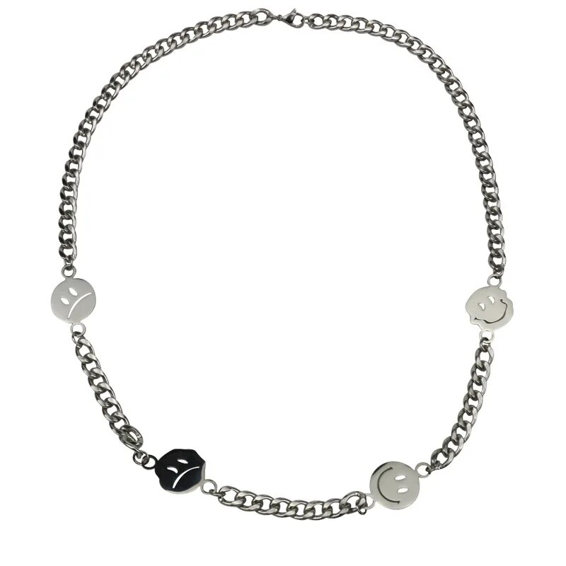 Shake sound super-fire necklace National tide stainless steel smiley face necklace men and women with street hip-hop titanium