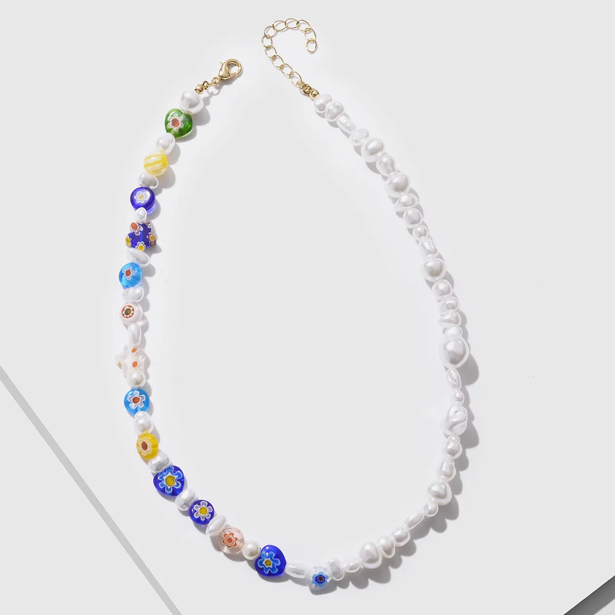 Irregular Pearl Blue Stone Heart Flower Beads Asymmetry personality Necklace for Women Girls Egirl Choker Jewelry 2021 Trend