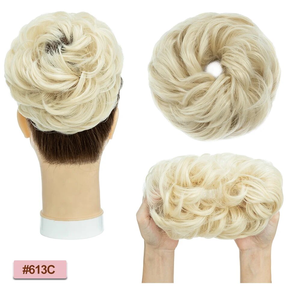 Synthetic Hair Bun Extensions Messy Curly Elastic Hair Scrunchies Hairpieces 55g Chignon Donut Updo Hair Pieces for Women
