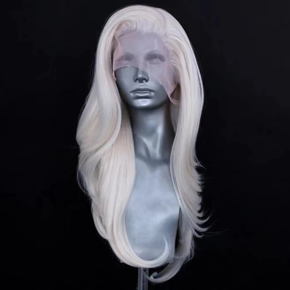 AIMEYA Platinum Blonde Long Natural Wavy Wig for Women Girls Natural Hairline Lace Front Wigs Free Part Daily Wear Wig Cosplay