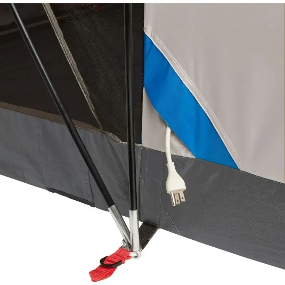 4/6 person windproof tent with enclosed shielded porch option, including rain flies, handbag, additional storage space