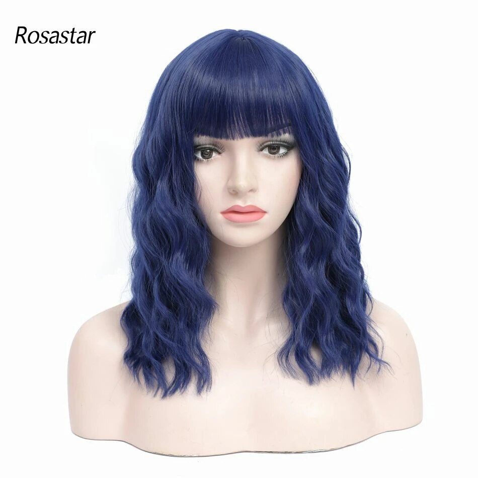 ROSA STAR Hair Navy Blue Wigs for Women Natural Looking Curly Short Air Bangs Heat Resistant Synthetic Wigs 16 