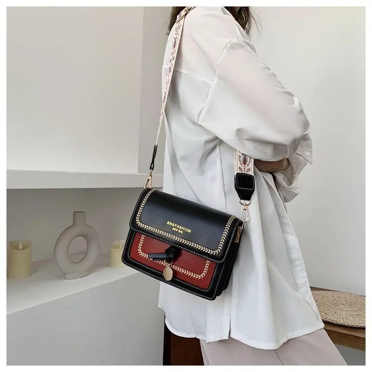 Contrast color Leather Crossbody Bags For Women 2022 Ladies Handbag Fashion Simple Shoulder Messenger Bag Ladies Cross Body Bag