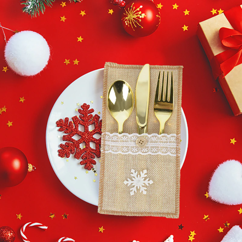 1/2pcs Christmas Fork Knife Cutlery Holder Bag Plaid Linen Pocket Christmas Decor Tableware Cutlery Holder Set Xma Table Decor
