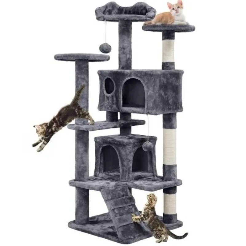 *2024 New 54.5'' H Cat Tree Tower Condo Furniture Scratch Post for Kittens Pet House Play Beige Large Cat Tree Plush Tower With